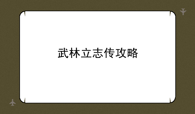 武林立志传攻略