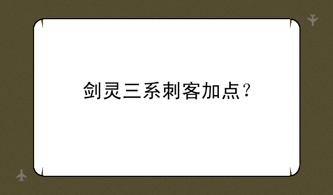剑灵三系刺客加点？
