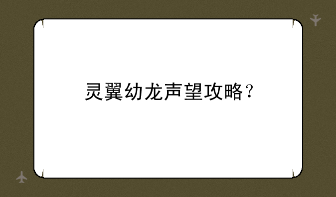 灵翼幼龙声望攻略？