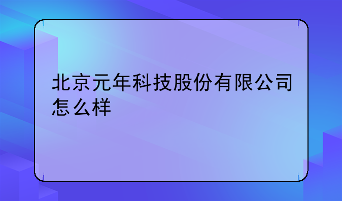 北京元年科技股份有限公司怎么样