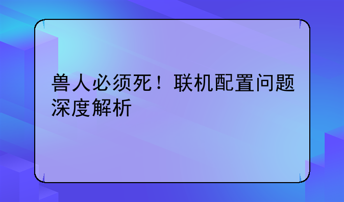 兽人必须死！联机配置问题深度解析