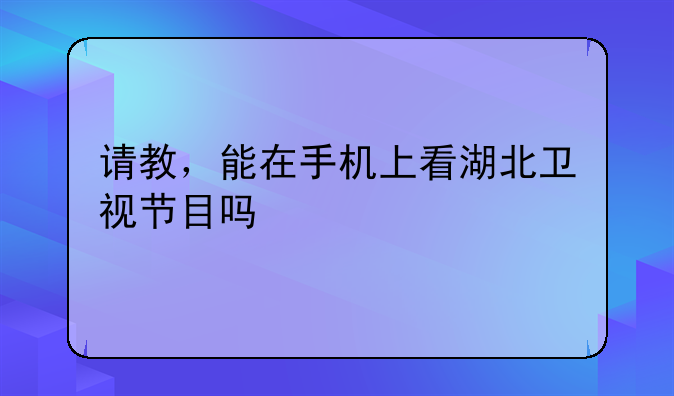 请教，能在手机上看湖北卫视节目吗