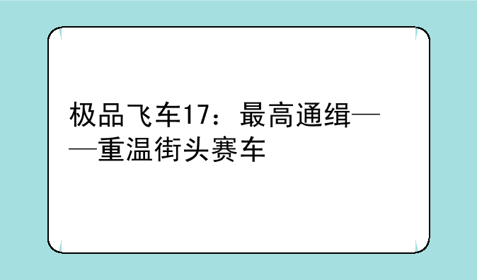 极品飞车17：最高通缉——重温街头赛车激情