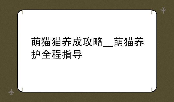 萌猫猫养成攻略__萌猫养护全程指导