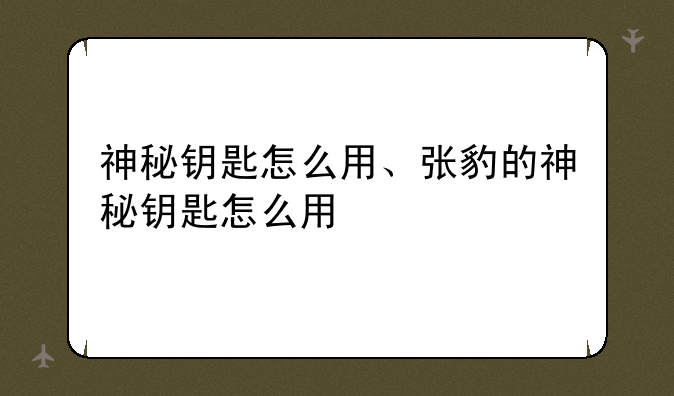 神秘钥匙怎么用、张豹的神秘钥匙怎么用