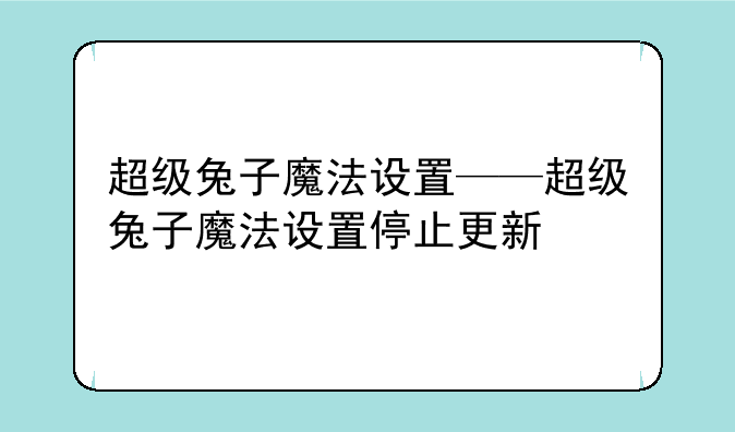 超级兔子魔法设置——超级兔子魔法设置停止更新